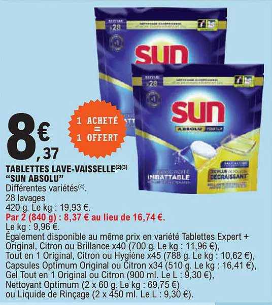 tablettes lave-vaisselle "sun absolu"
