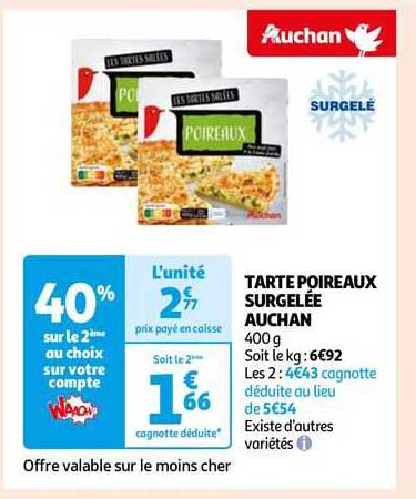 Tarte Poireaux Surgelée Auchan