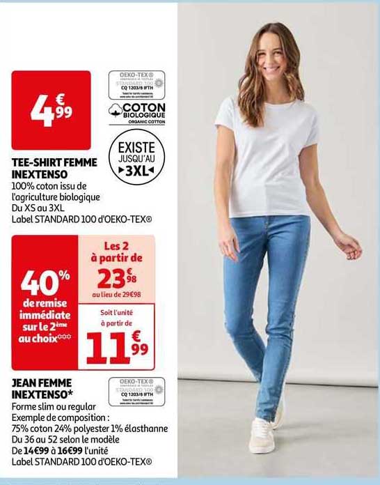 tee-shirt femme inextenso  jean femme inextenso