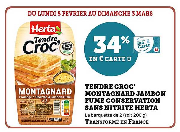 Tendre Croc' Montagnard Jambon Fumé Conservation Sans Nitrite Herta