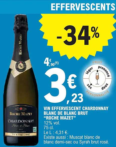 vin effervescent chardonnay blanc de blanc brut "roche mazet"