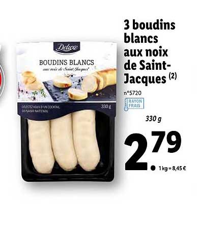 3 boudins blancs aux noix de saint-jacques deluxe