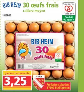 30 Oeufs Frais Calibre Moyen Bib'heim