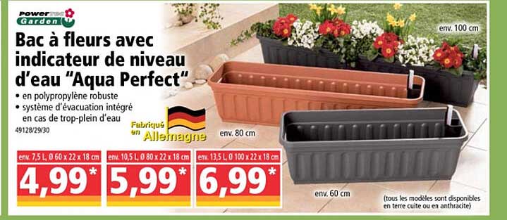 bac à fleurs avec indicateur de niveau d'eau "aqua perfect"