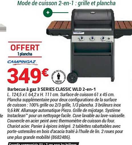 barbecue à gaz 3 series classic wld 2-en-1 campingaz