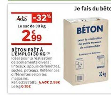 béton prêt à l'emploi 30 kg