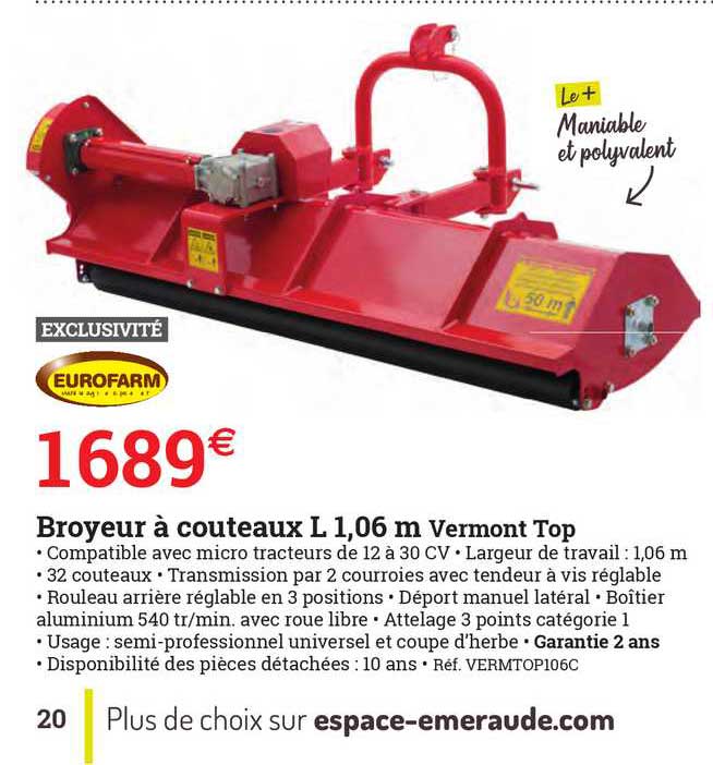 broyeur à couteaux l 1,06 m vermont top eurofarm