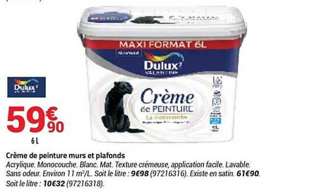 crème de peinture murs et plafons dulux valentine
