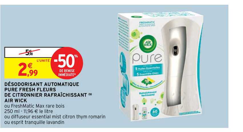 désodorisant automatique pure fresh fleurs de citronnier rafraîchissant air wick