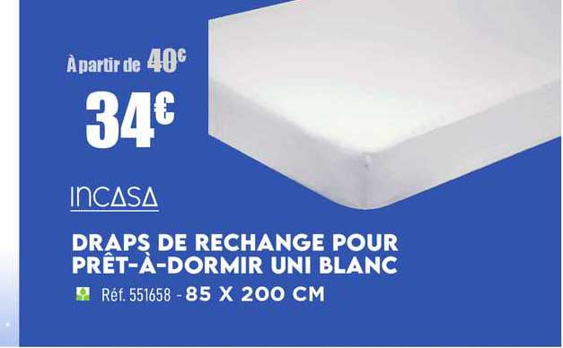draps de rechange pour prêt-à-dormir uni blanc incasa