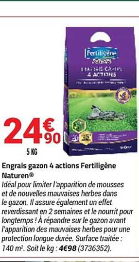 engrais gazon 4 actions fertiligène naturen
