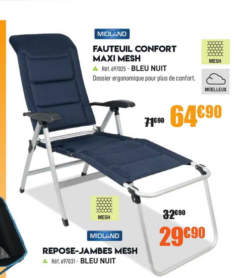 fauteuil confort maxi mesh, repose-jambes mesh