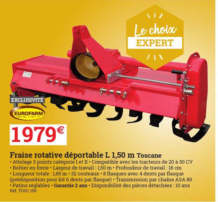fraise rotative déportable l 1,50 m toscane eurofarm