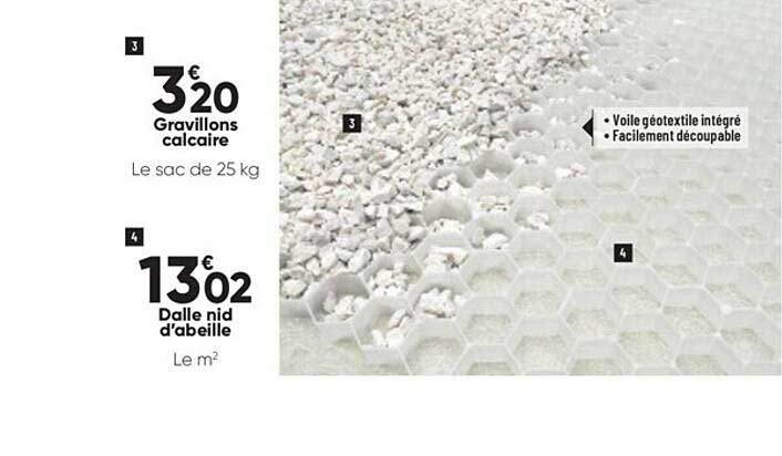 gravillons calcaire, dalle nid d'abeille