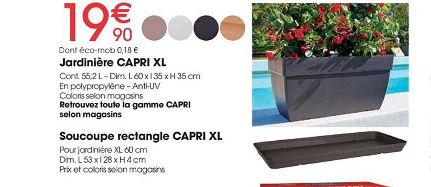 jardinière caprix xl, soucoupe rectangle capri xl