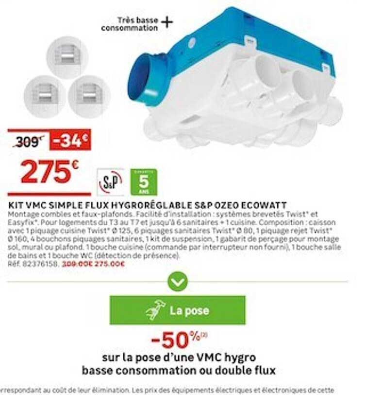 kit vmc simple flux hygroréglable s&p ozeo ecowatt