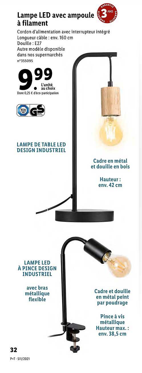 lampe led avec ampoule à filament