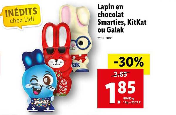 lapin en chocolat smarties, kitkat ou galak