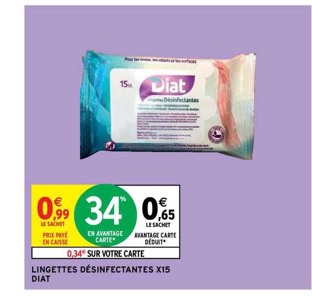 lingettes désinfectantes x15 diat
