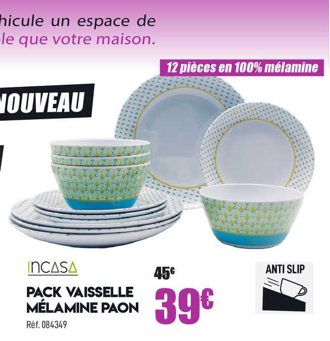 pack vaisselle mélamine paon incasa