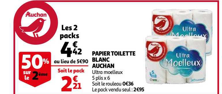 Papier Toilette Blanc Auchan Ultra Moelleux