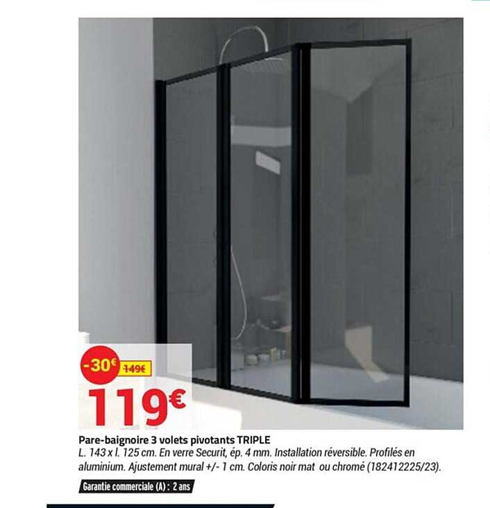 pare-baignoire 3 volets pivotants triple