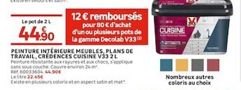 peinture intérieure meubles, plans de travail, crédences cuisiné v33 2l