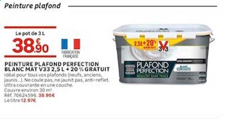 Peinture Plafond Perfection Blanc Mat V33 2,5l + 20% Gratuit