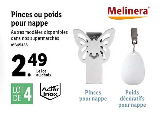 pinces ou poids pour nappe melinera