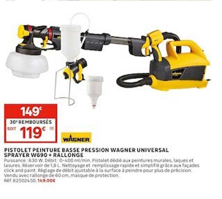 pistolet peinture basse pression wagner universal sprayer w690 + rallonge