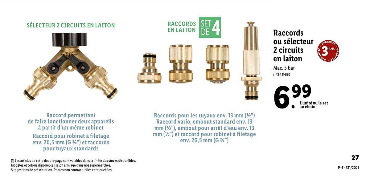raccords ou sélecteur 2 circuits en laiton
