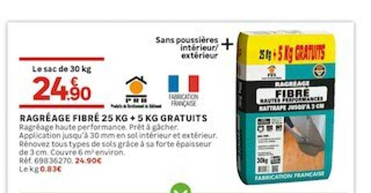 ragréage fibré 25 kg + 5 kg gratuits