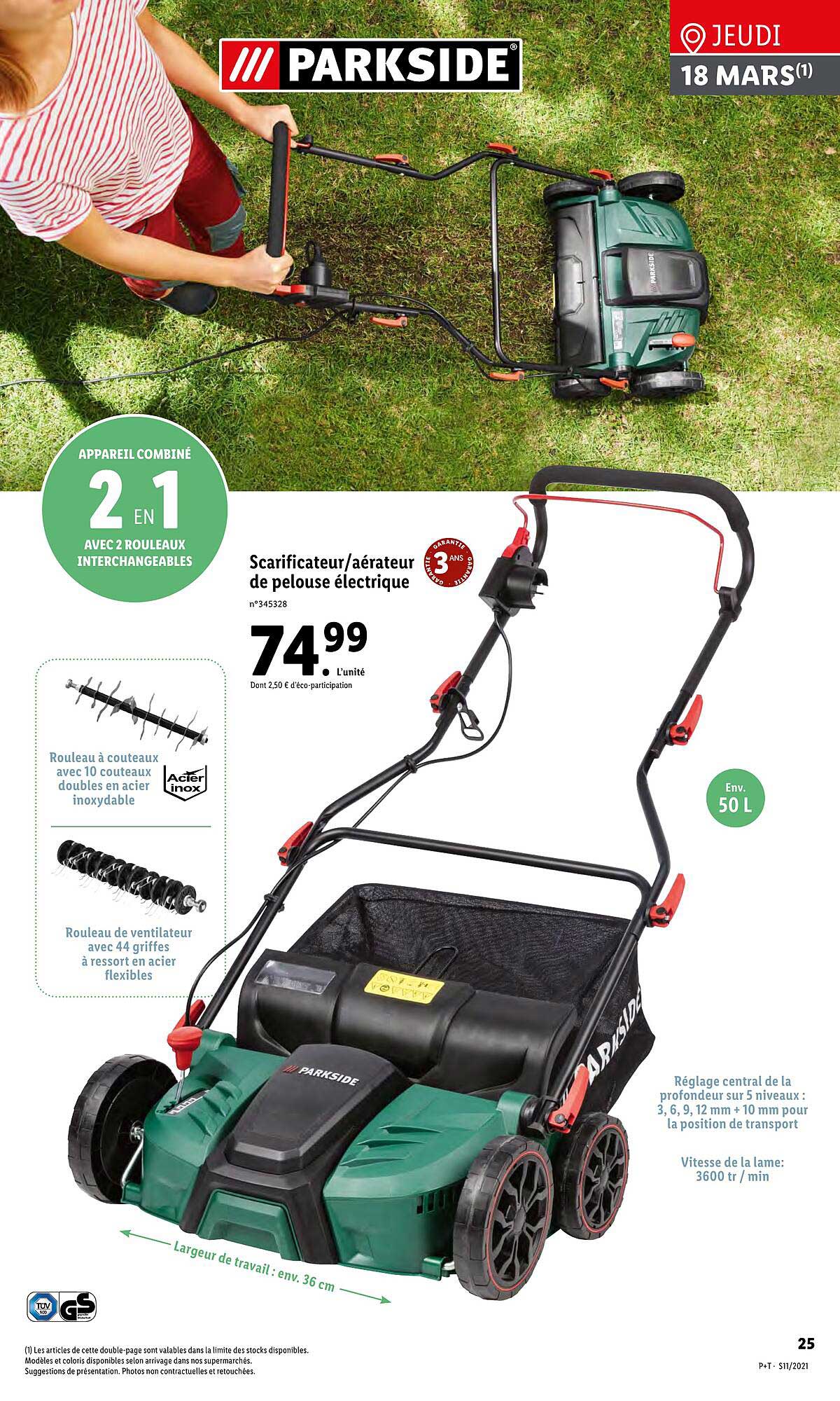 Scarificateur - Aérateur De Pelouse électrique Parkside