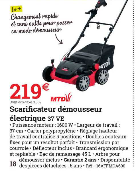 scarificateur démousseur électrique 37 ve mtd