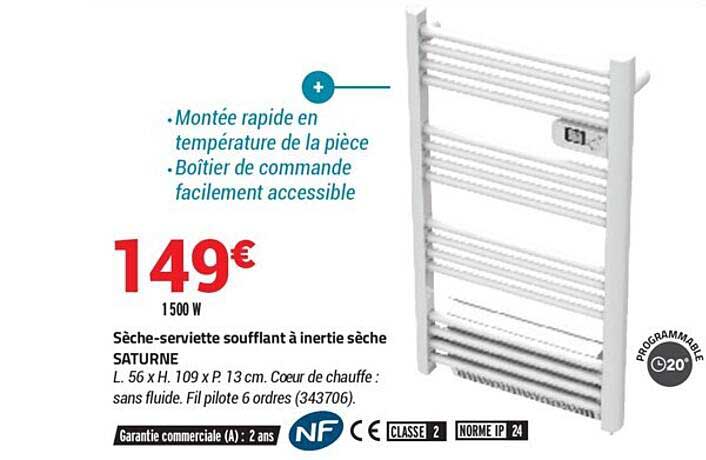 sèche-serviette soufflant à inertie sèche saturne