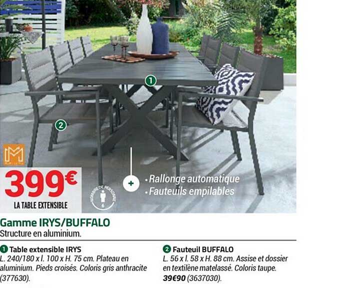 table extensible irys, fauteuil buffalo
