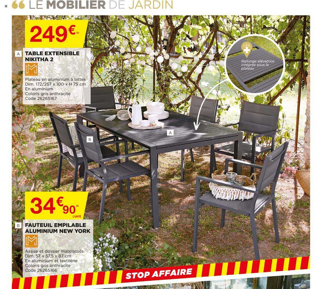 table extensible nikitha 2, fauteuil empilable aluminium new york