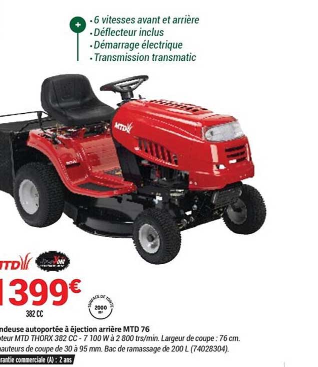 tondeuse autoportée à éjection arrière mtd 76