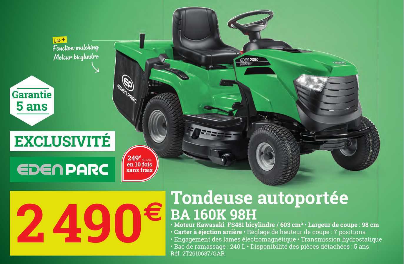 tondeuse autoportée ba 160k 98h eden parc