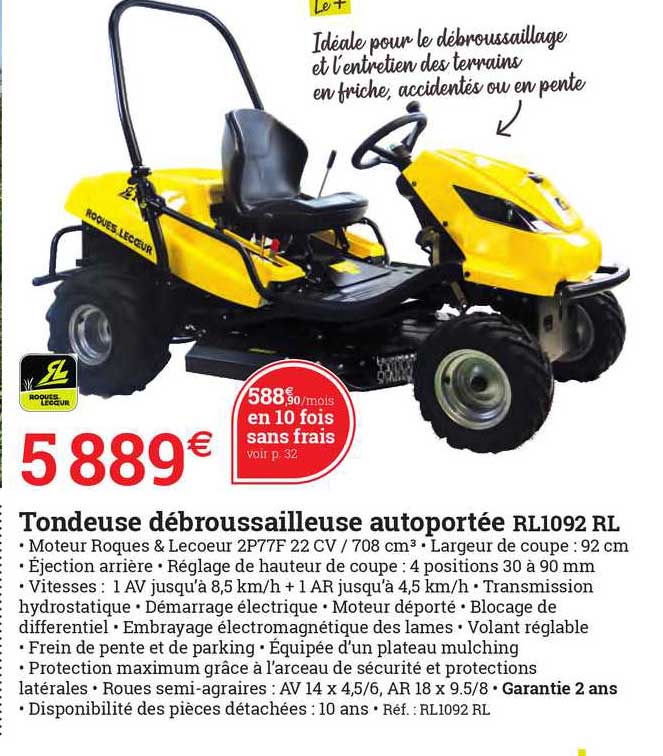 tondeuse débroussailleuse autoportée rl1092 rl