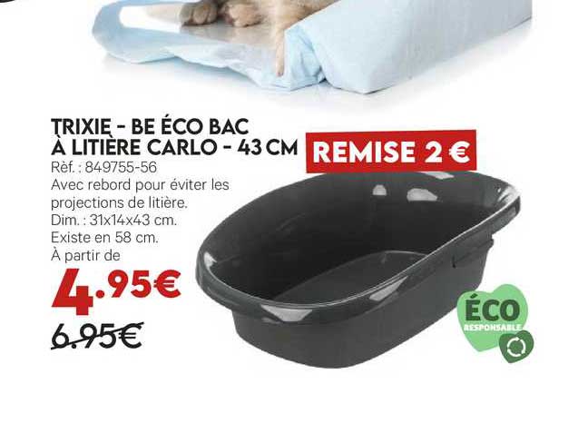 trixie - be éco bac à litière carlo - 43 cm