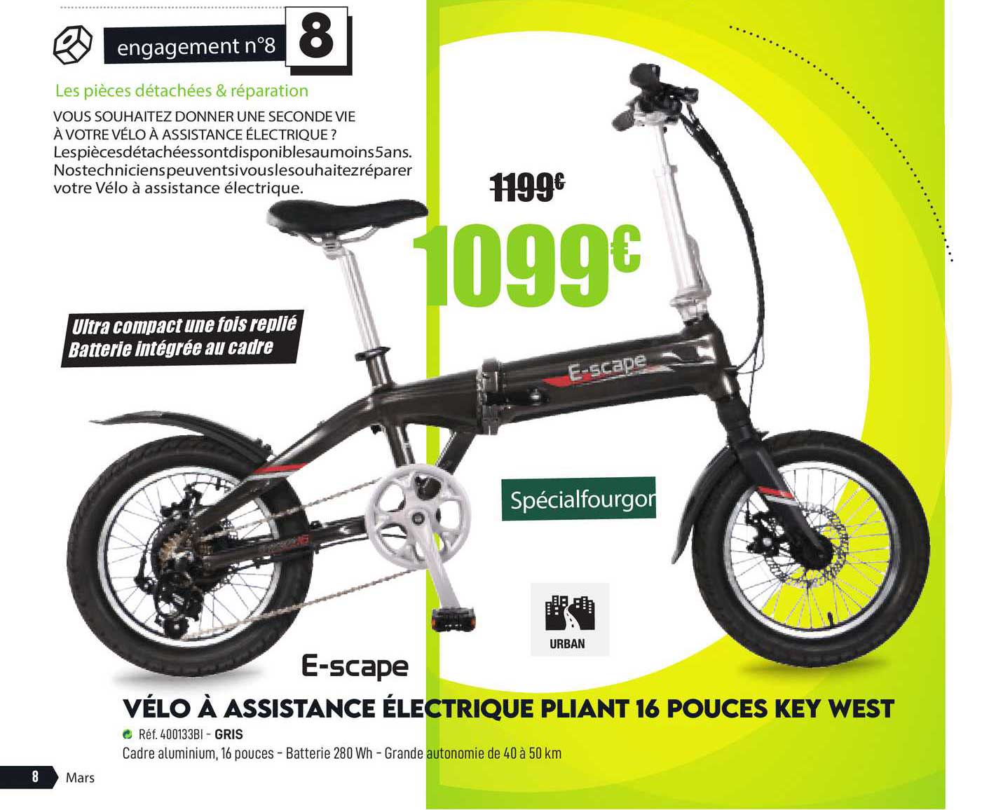 vélo à assistance électrique pliant 16 pouces key west e-scape