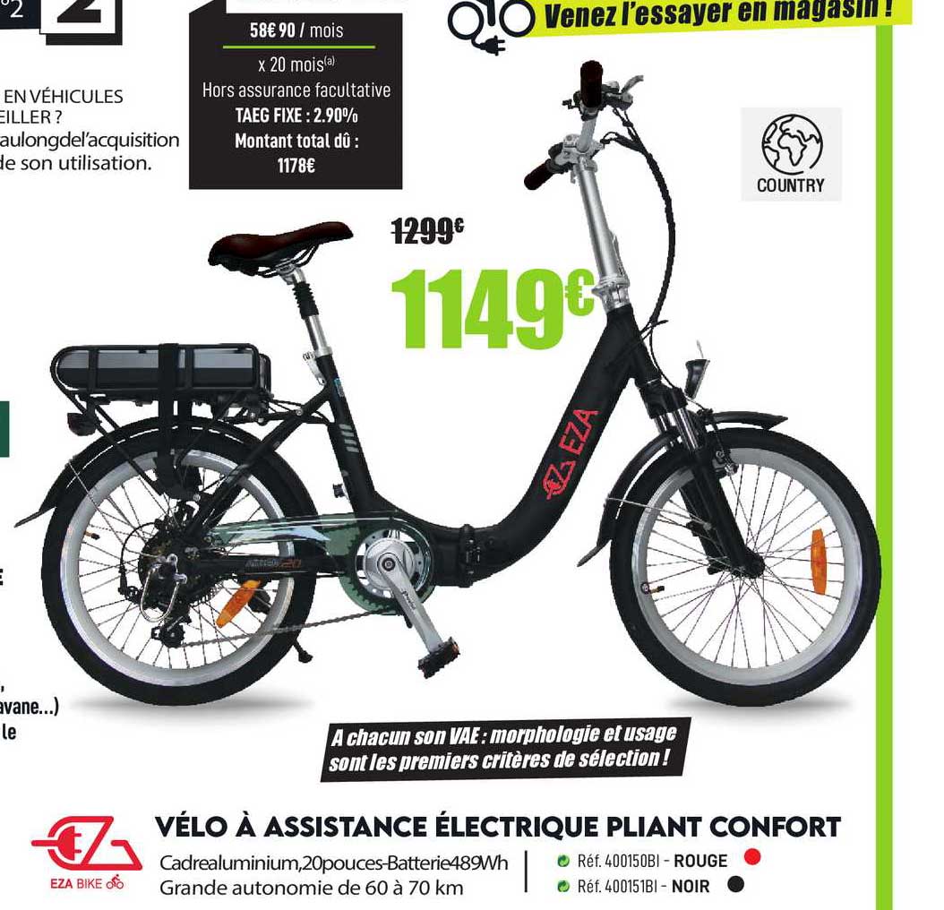 vélo à assistance électrique pliant confort