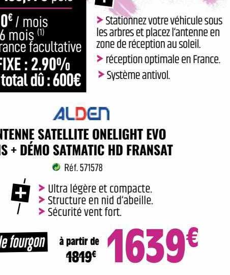 antenne satellite onelight ove + démo satmatic hd fransat alden