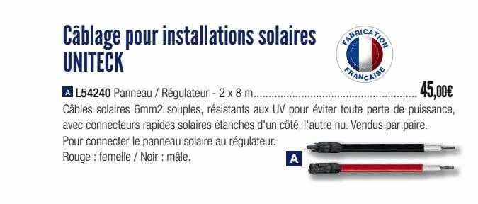 câblage pour installations solaires uniteck
