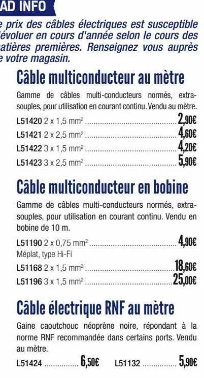 câble multiconducteur au mètre, en bobine ou câble électrique rnf au mètre