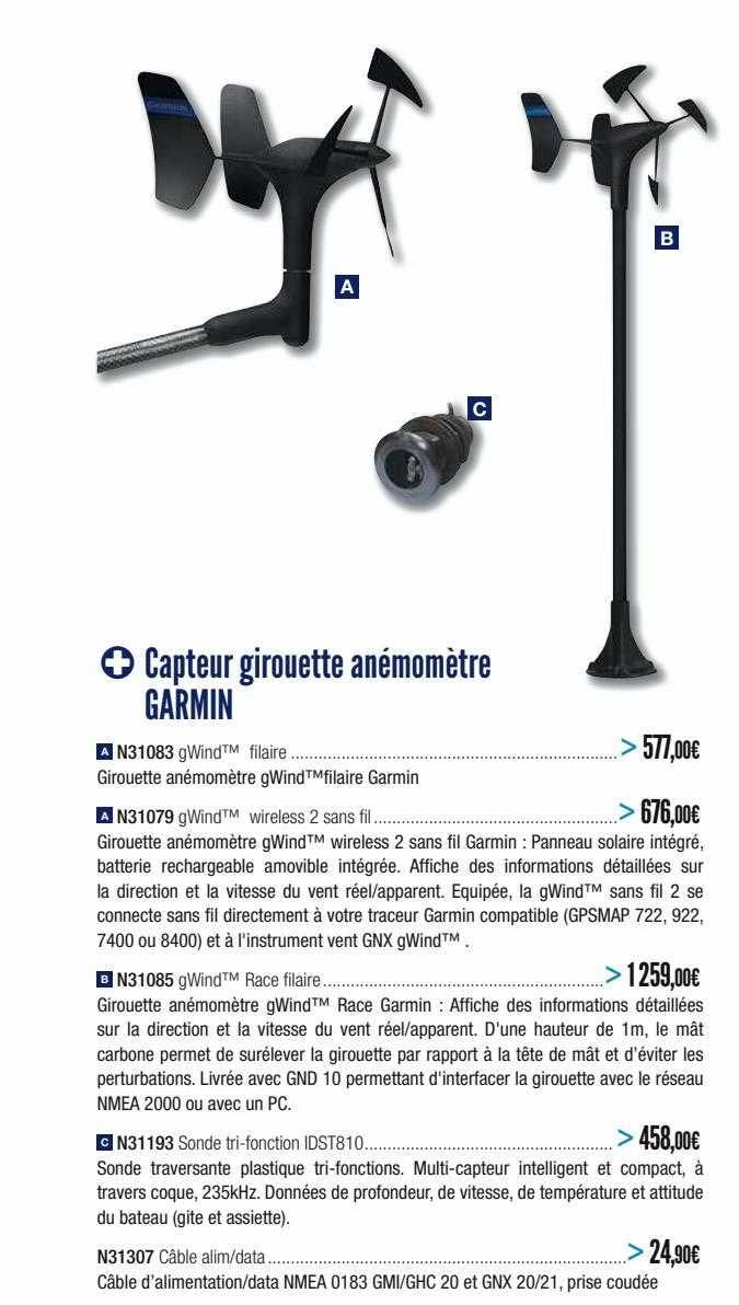 capteur girouette anémomètre garmin