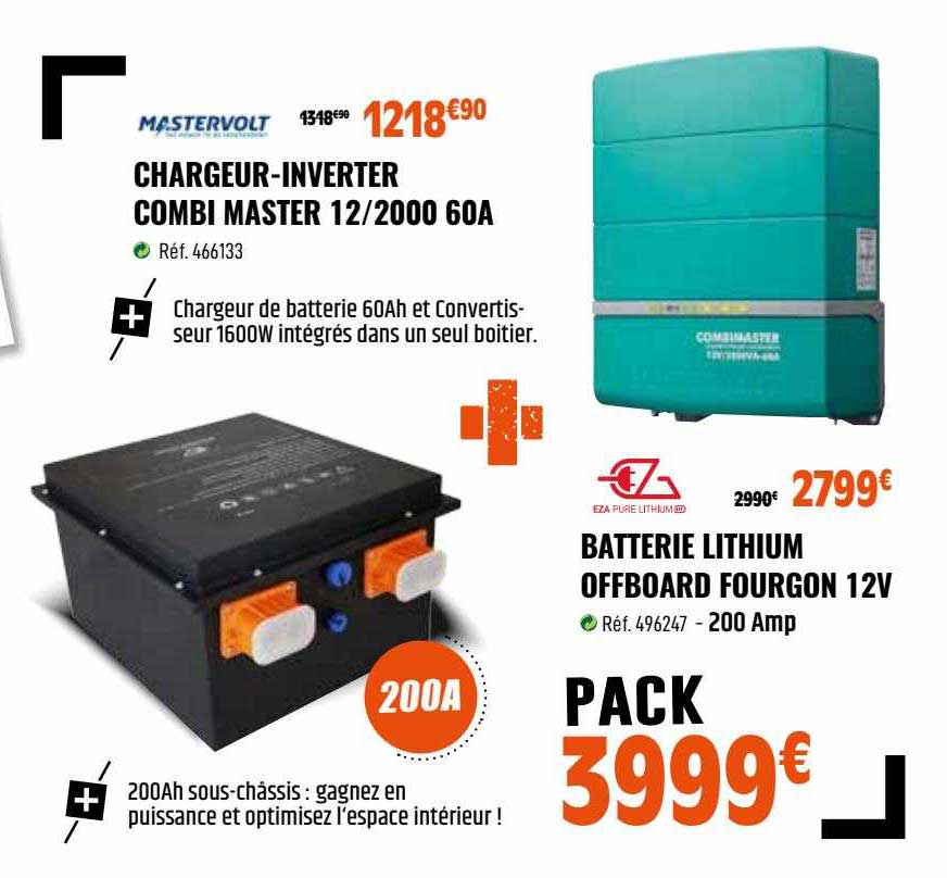 chargeur-inverter combi master 12-2000 60a , batterie lithium offboard fourgon 12v