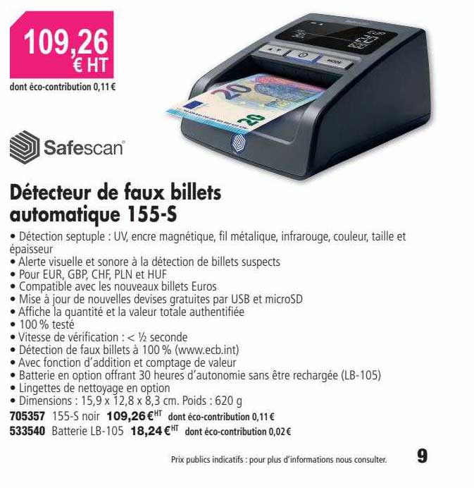 détecteur de faux billets automatique 155-s safescan