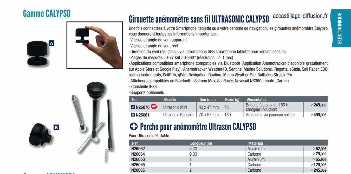 girouette anémomètre sans fil ultrasonic calypso ou perche pour anémomètre ultrason calypso